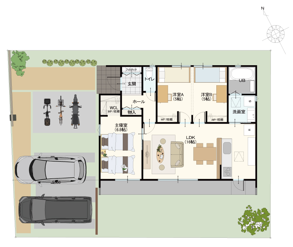建物価格：1930万円
／土地面積：198.34㎡（59.99坪）：実測
／建物面積：70.38㎡（21.28坪）