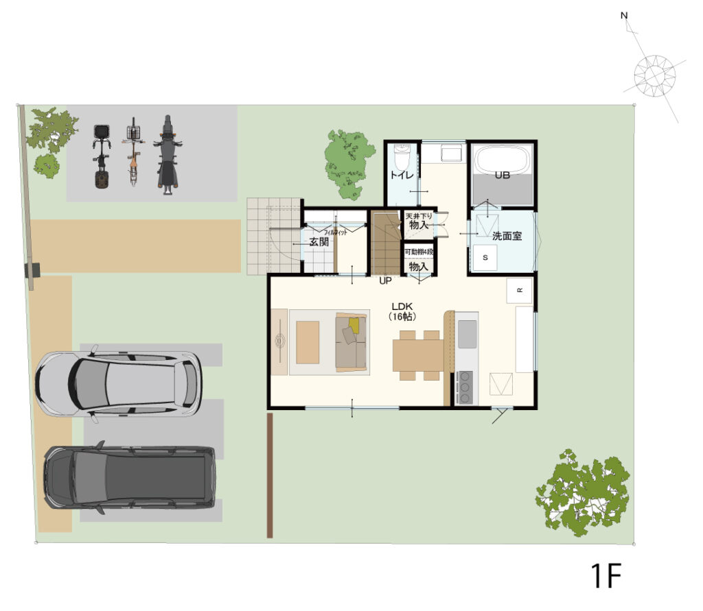 建物価格：1892万円
／土地面積：198.34㎡（59.99坪）：実測
／建物面積：92.74㎡（28.04坪）